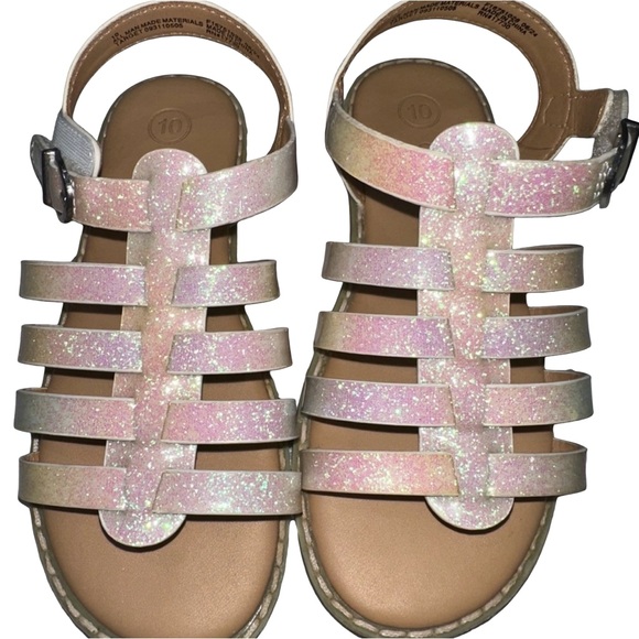 Cat & Jack Glitter Gladiator Sandals Size 10 Toddler Pink Iridescent Strappy - Picture 2 of 4